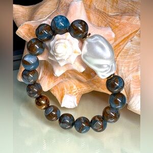 CLOISONNÉ JASPER + BAROQUE MOP  NATURAL STONES BRACELET size 7”